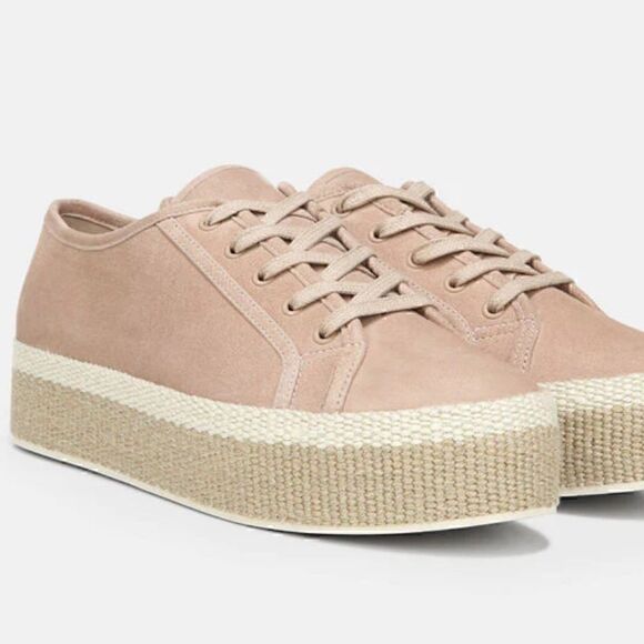 Vince sneakers womens SZ 10 wendell suede platform low top lace up in oatmeal - Picture 1 of 15